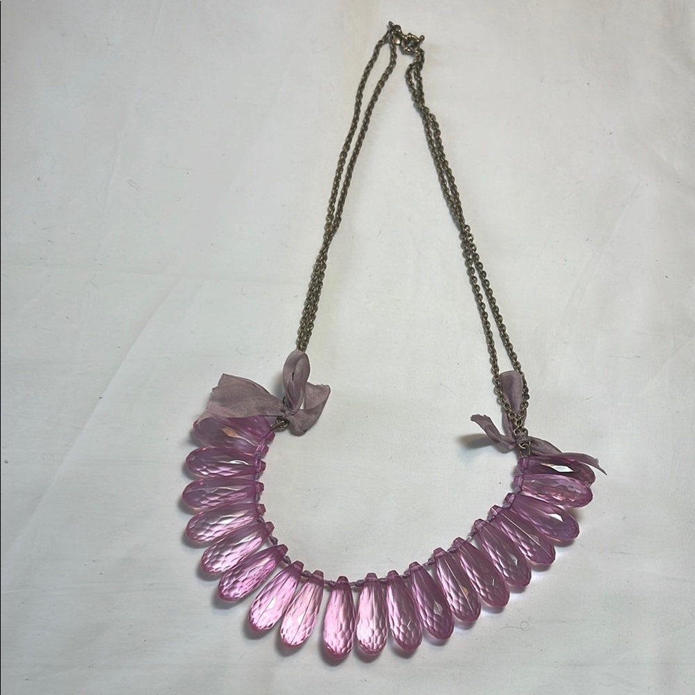 Chic Pink Necklace with Ribbon Details